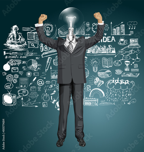 Vector Lamp Head Businessman With Hands Up