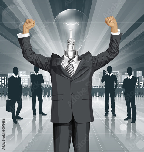 Vector Lamp Head Businessman With Hands Up