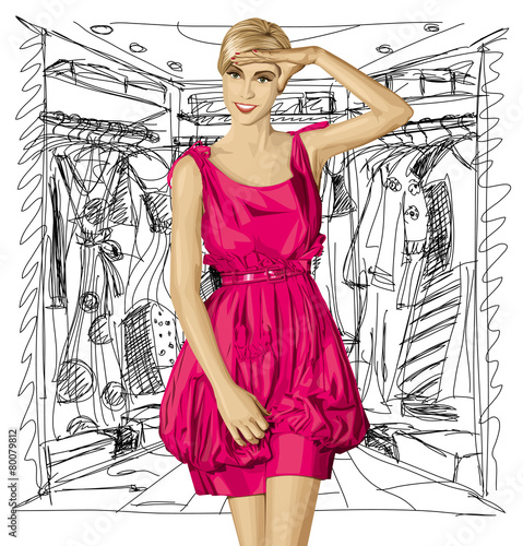 Vector Surprised Blonde in Pink Dress