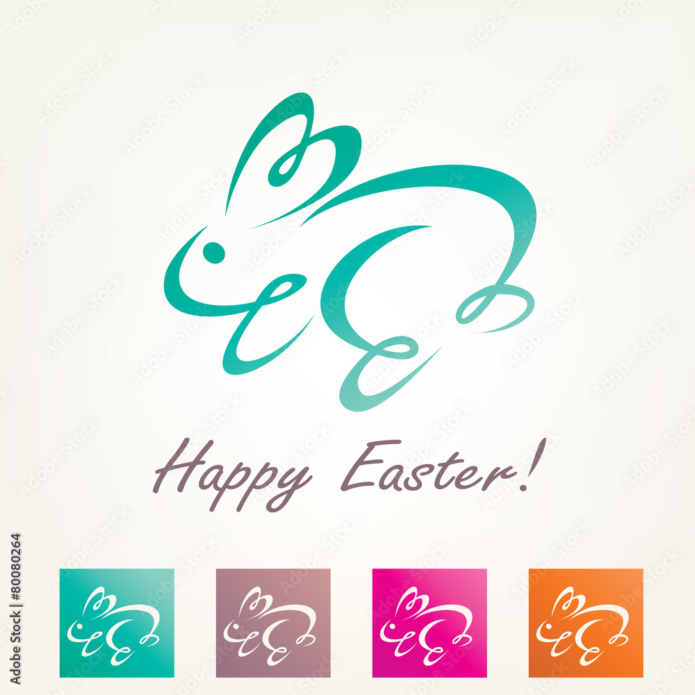 Obraz premium stylized easter rabbit, outlined bunny sketch