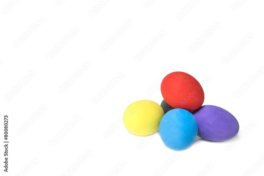 Colorful handmade easter eggs isolated on a white