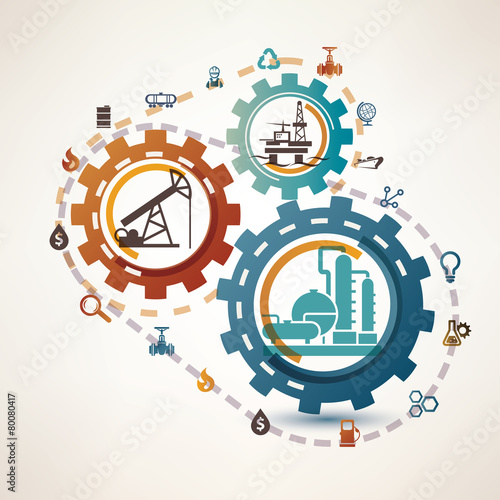 oil and gas industry infographics, extraction, processing and tr