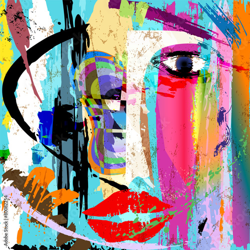 abstract woman's face, with paint strokes and splashes