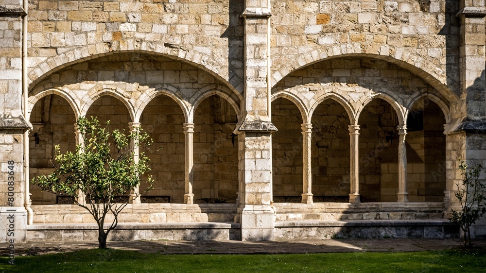 Santander Cathedral, front view of eight arches of the cloister