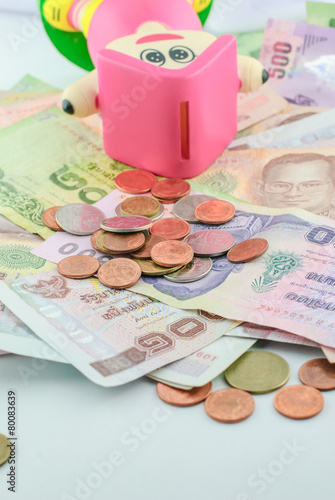 Thai money banknotes and coins