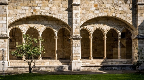 Santander Cathedral, front view of eight arches of the cloister © xfargas