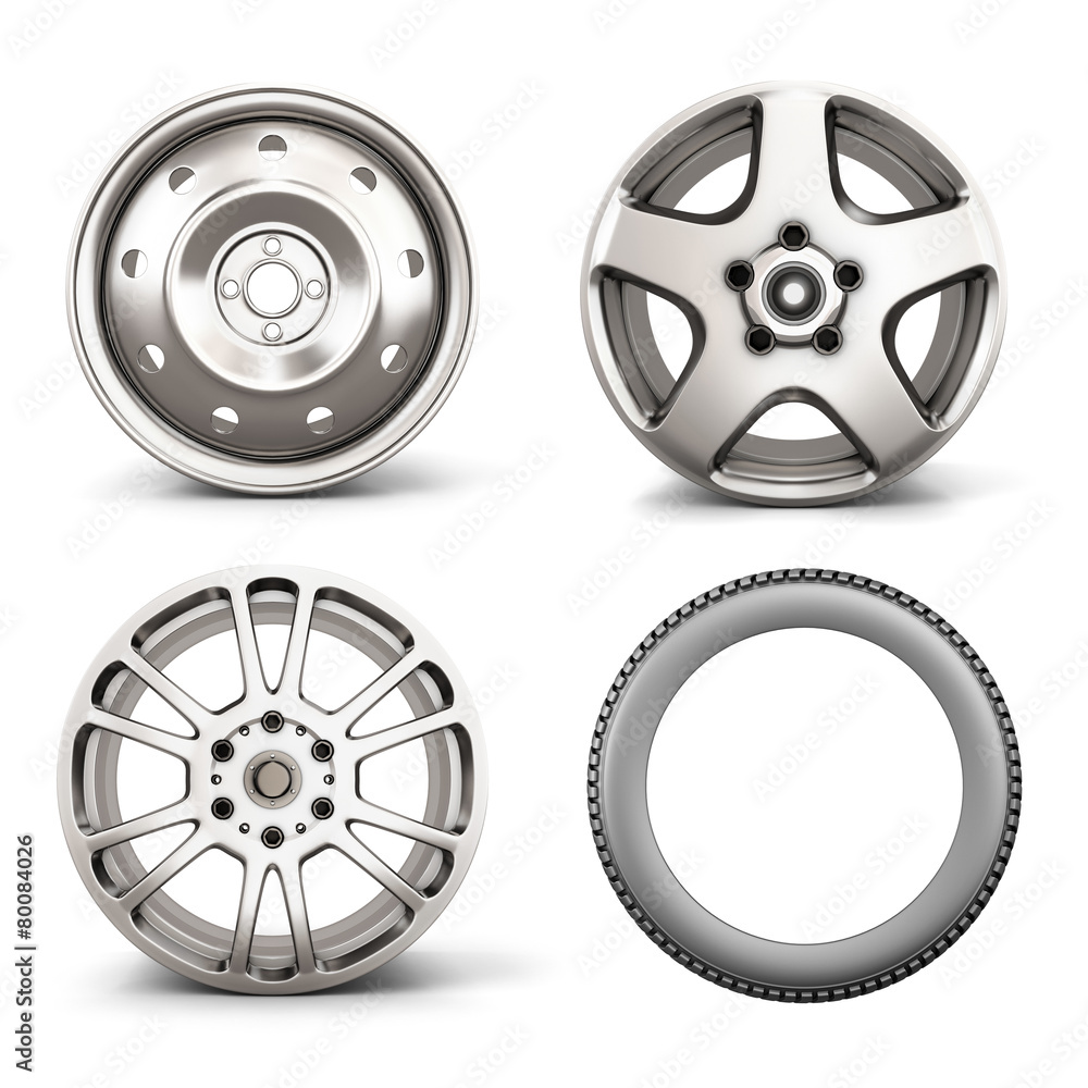 Obraz premium Set from three disks for the car and the tire