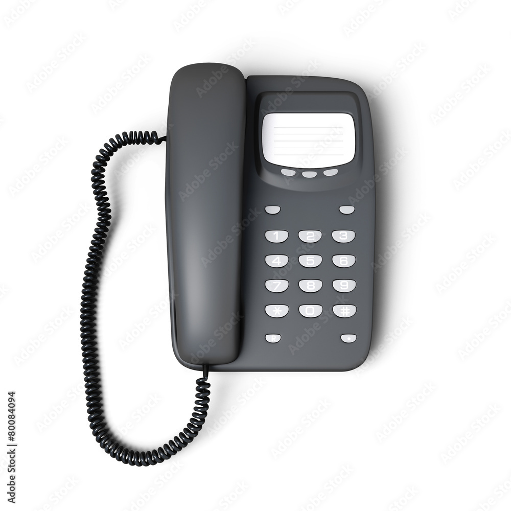 Stationary push-button telephone top view Stationary push-button telephone top view