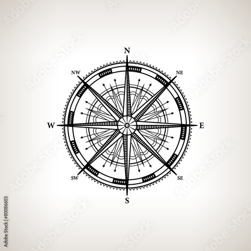 Silhouette compass rose on a light background