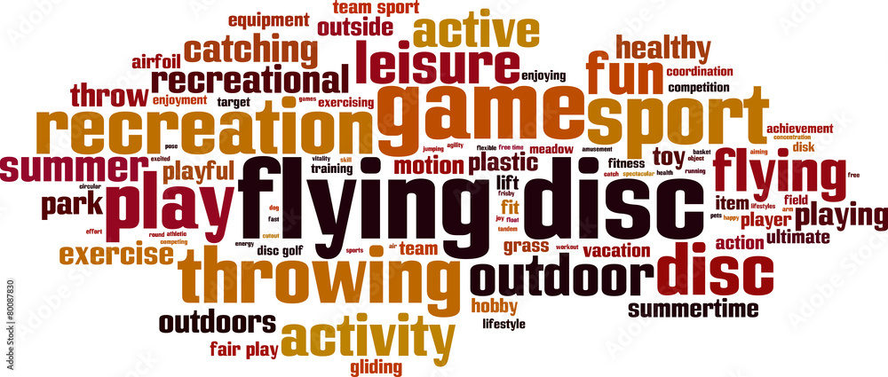 Obraz premium Flying disc word cloud concept. Vector illustration