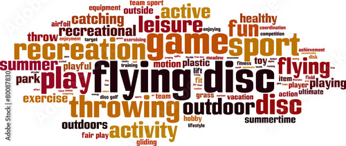 Flying disc word cloud concept. Vector illustration
