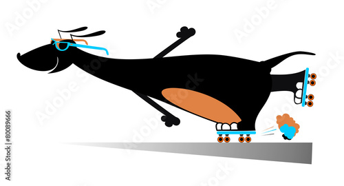 Comic dog roller skates silhouette