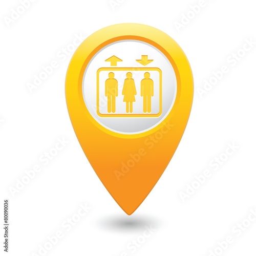 Map pointer with elevator icon. Vector illustration