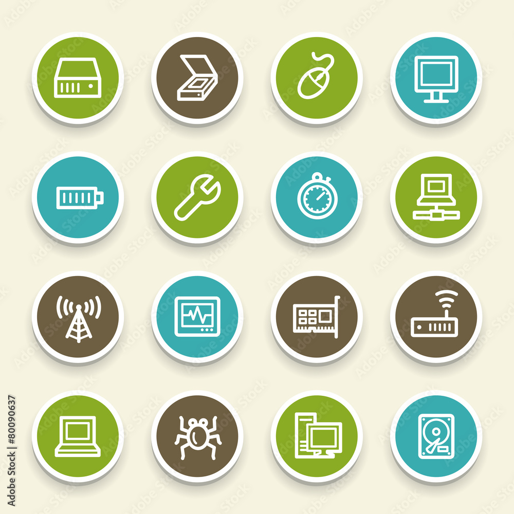 Computer components web icons set Computer components web icons set