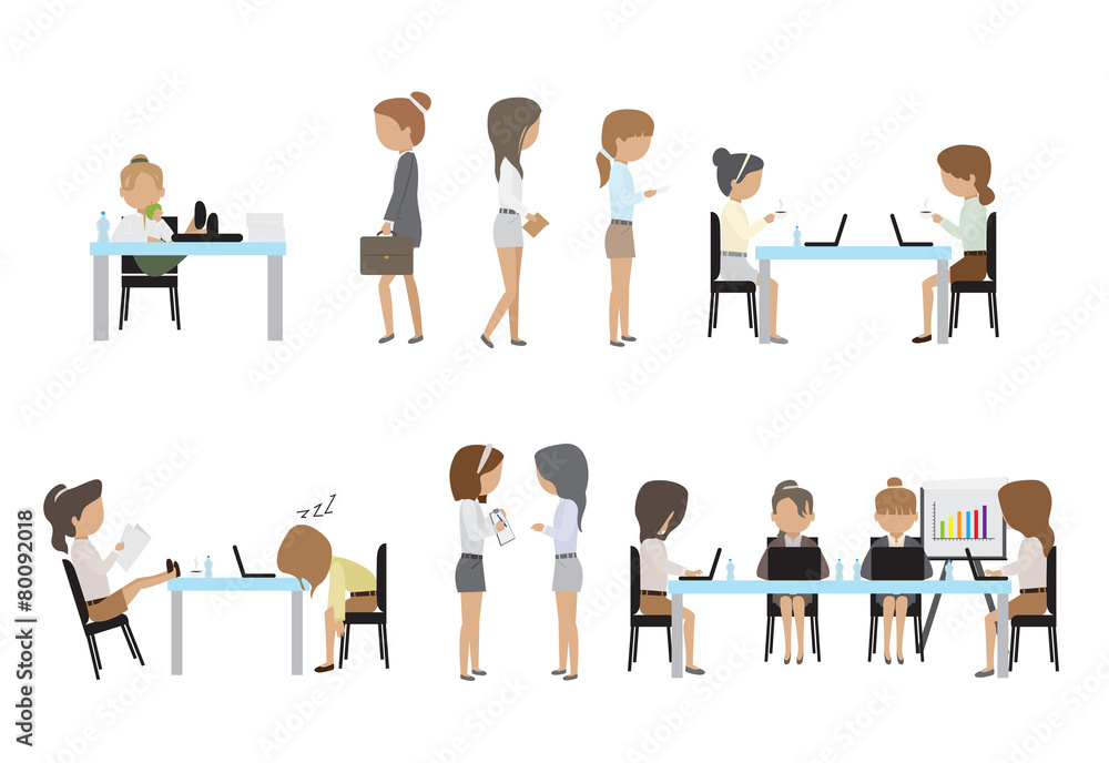 Business People, Different Situation, Coworking Space - Isolated On White Background - Vector Illustration, Graphic Design Editable For Your Design