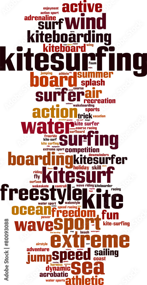 Obraz premium Kitesurfing word cloud concept. Vector illustration