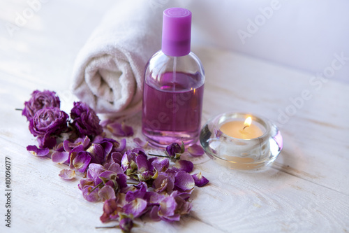 Fotografie spa setting , pink rose , luxury spa resort