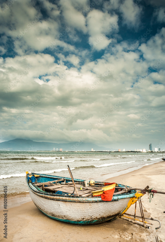 boats on the beach of Da Nang city, Vietnam