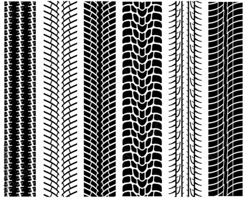 Black prints of tread of cars, vector illustration