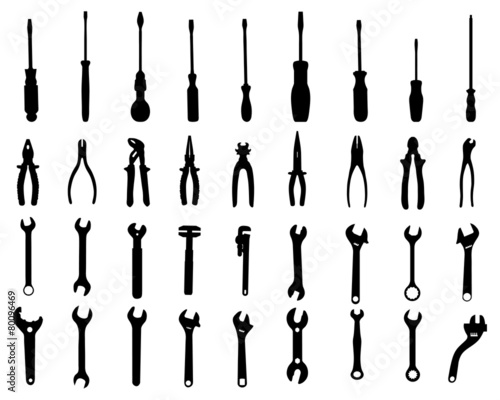 Silhouettes of wrenches for screw , pliers and screwdrivers