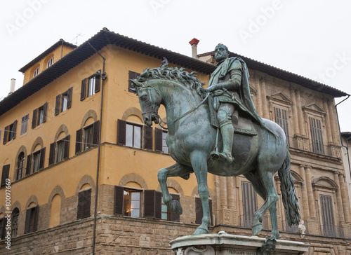Statue of rider Cosimo Medici Gianbologna in Florence photo