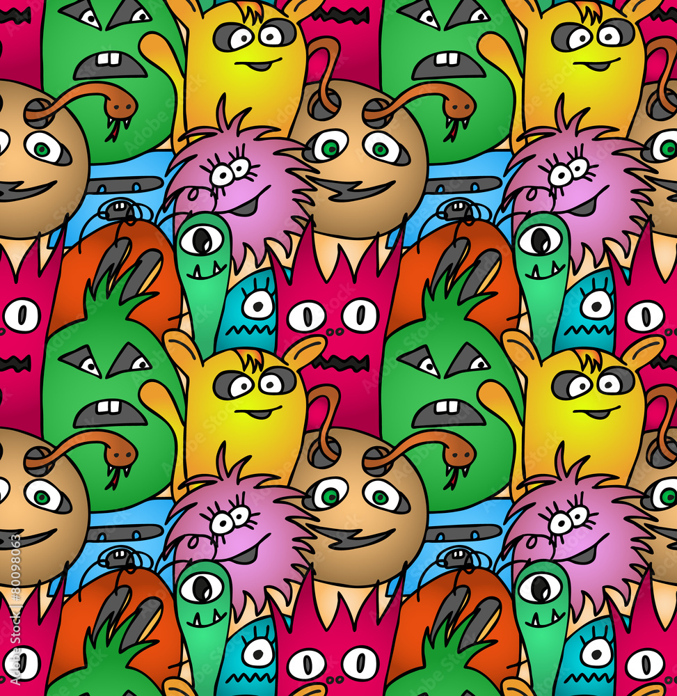 Fototapeta premium Funny monsters seamless vector pattern