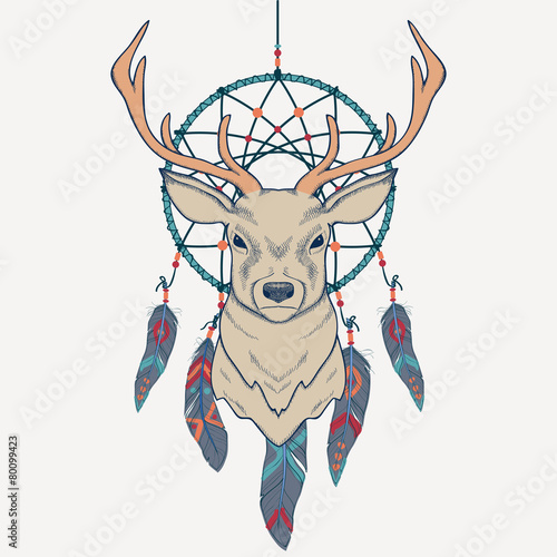 Vector illustration with deer and dream catcher