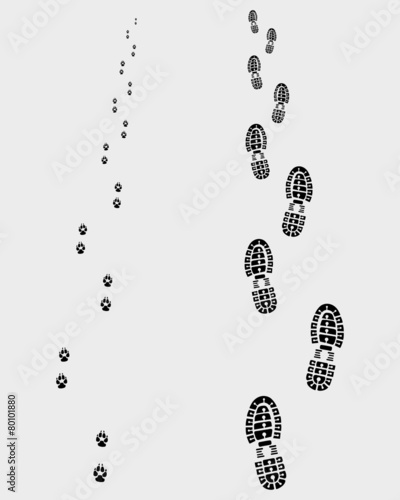 Footprints of man and dog, vector illustration