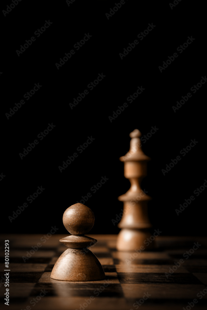 Chess. White pawn and king on chessboard. Chess. White pawn and king on chessboard.