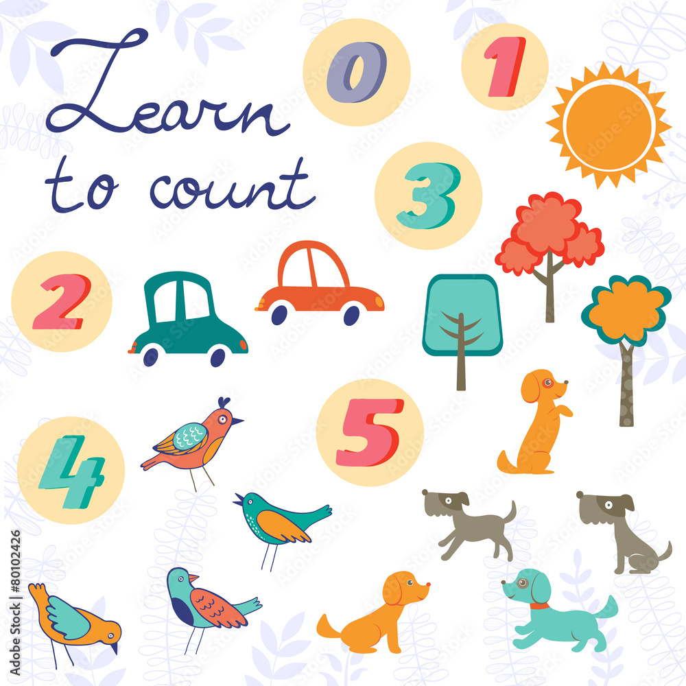 Learn to count concept set of cute graphic elements