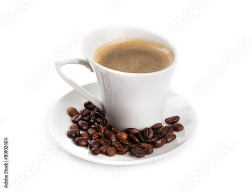 Cup with coffee and coffee beans