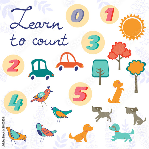 Learn to count concept set of cute graphic elements