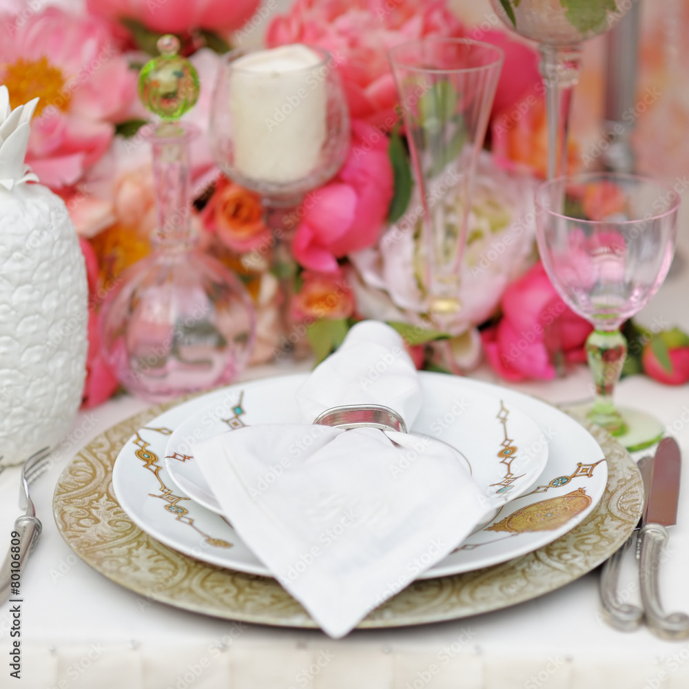 Table set for wedding reception Table set for wedding reception