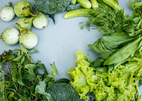 Green vegetables and herbs