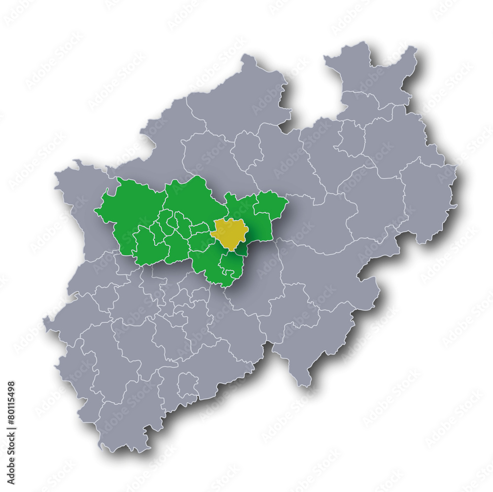 Obraz premium Karte NRW mit Ruhrgebiet und Dortmund