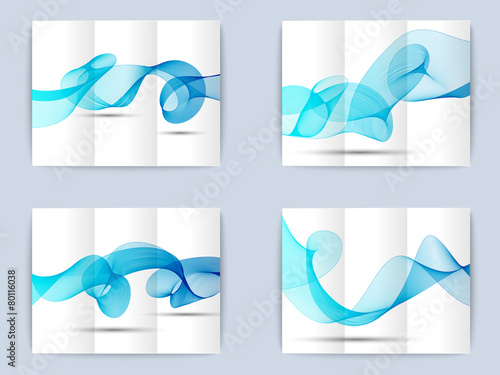 Collection of tri-fold brochure with wave background