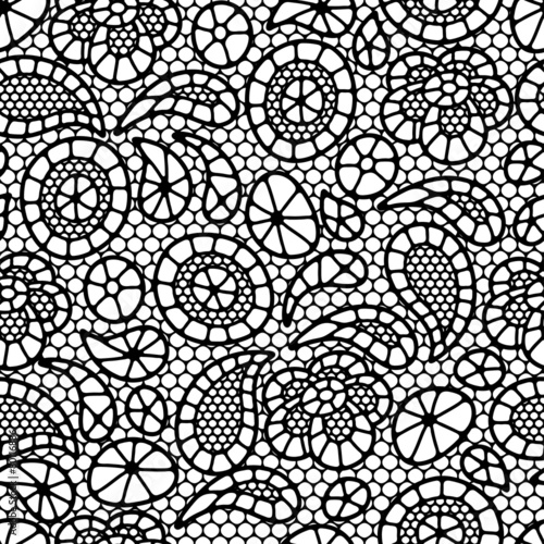 Seamless vintage fashion lace pattern with abstract flowers