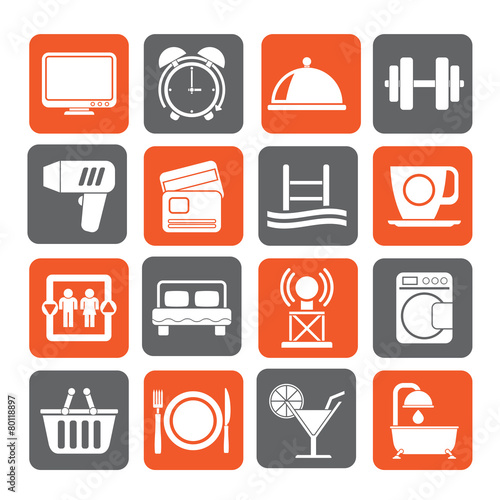 Silhouette Hotel and Motel facilities icons - vector icon set