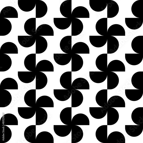 Black and white geometric seamless pattern with semicircle.