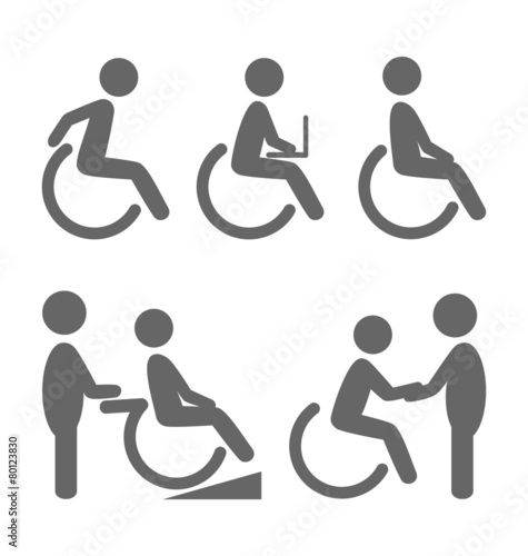 Disability people pictograms flat icons isolated on white backgr