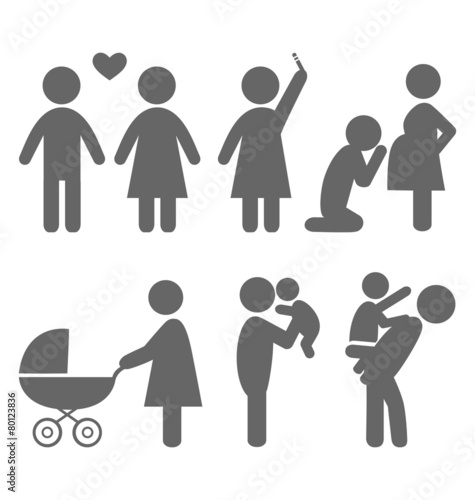 Family and baby flat icons isolated on white background