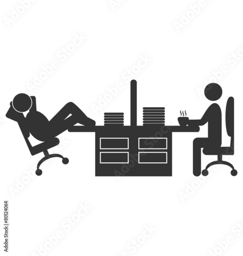 Flat office icon with workers on coffee break isolated on white