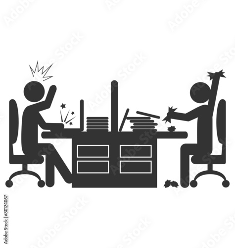 Flat office icon with angry workers isolated on white background