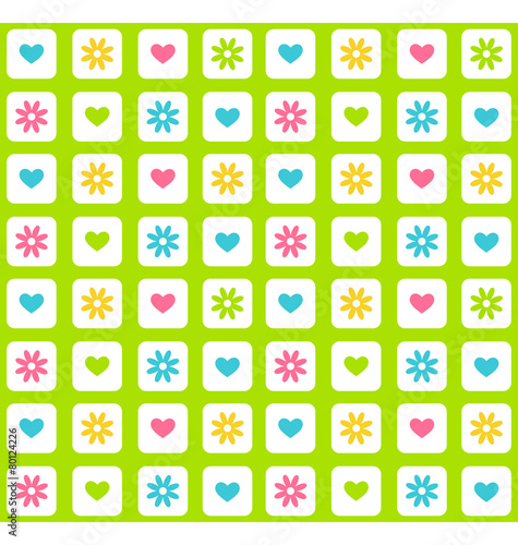 Seamless bright fun spring green abstract pattern with flowers