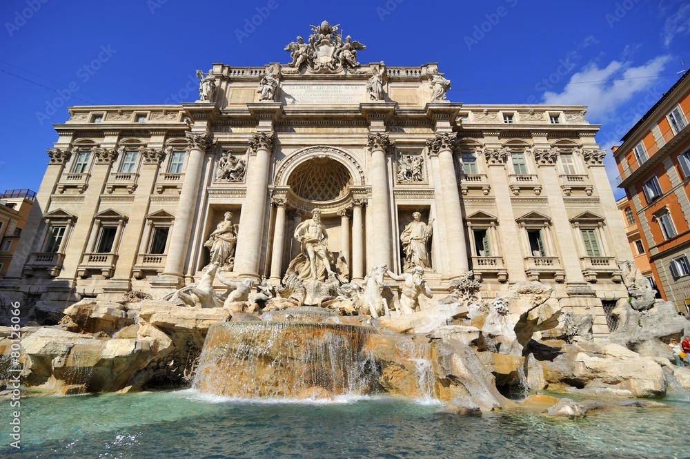 Bottom view at Trevi Fountain in Rome