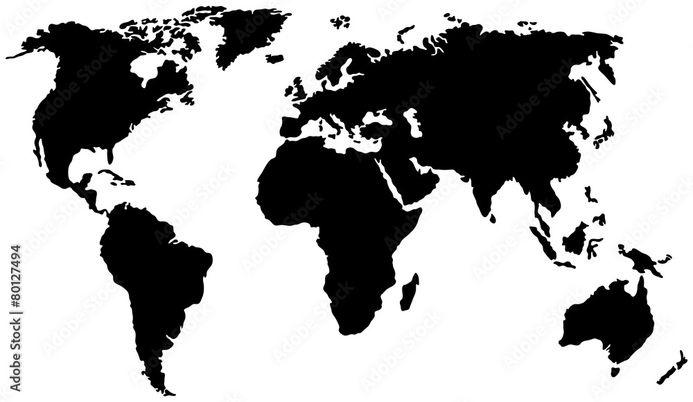 Black Silhouette of World Map - obrazy, fototapety, plakaty 
