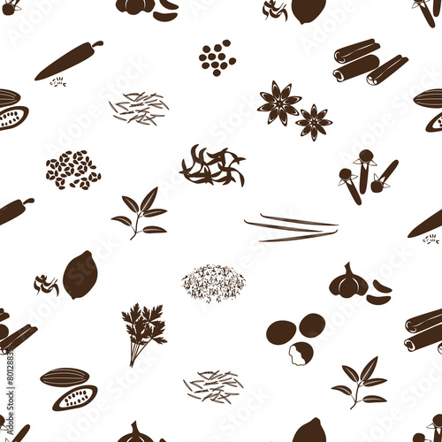 spices and seasonings icons seamless pattern eps10