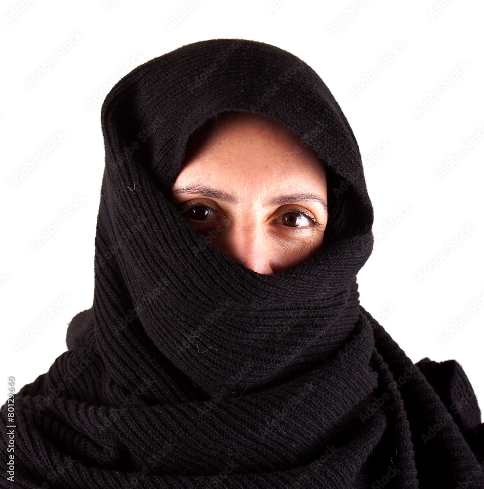 Woman with black scarf