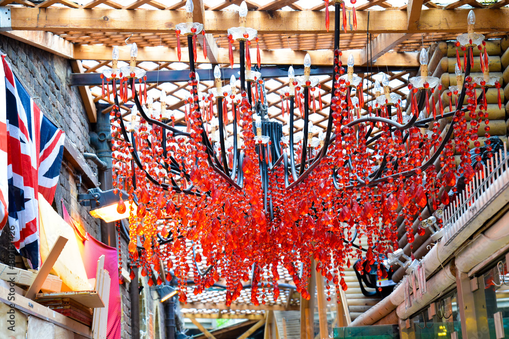 Naklejka premium Red crystals chandelier