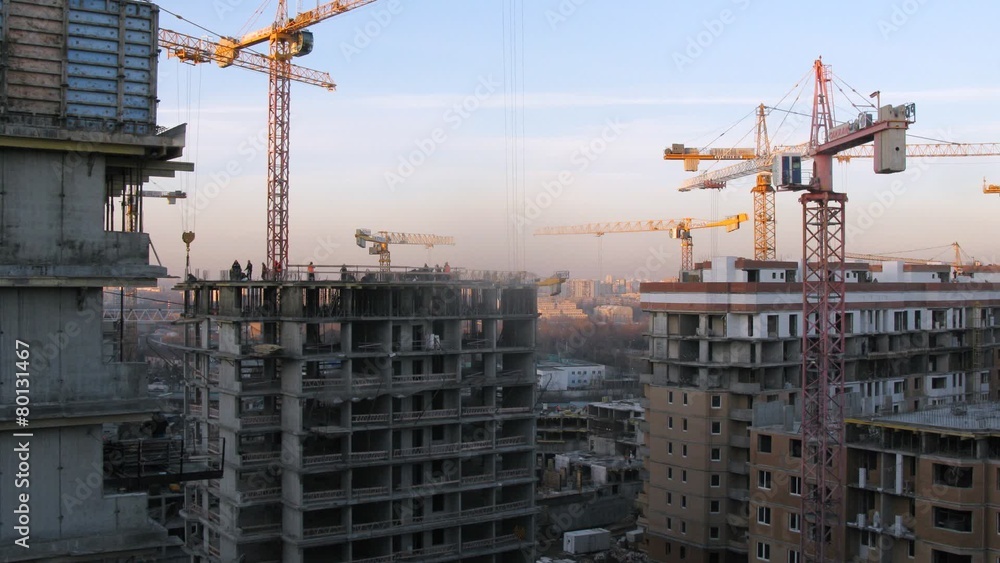 Construction site at sunset, zoom. Timelapse Construction site at sunset, zoom. Timelapse